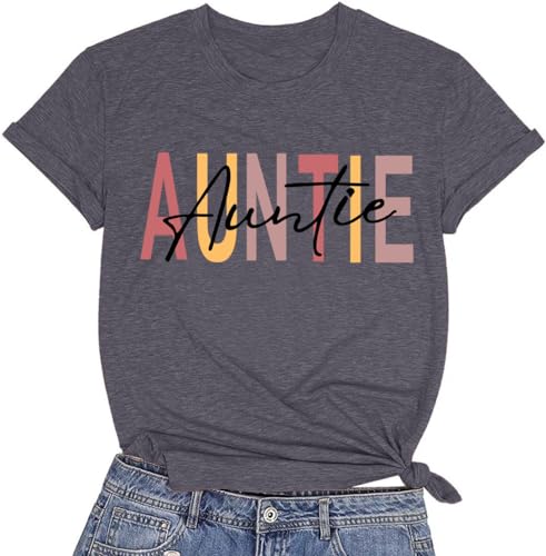 Image of Auntie Women Warm Lovely Love Print Blessing Holiday Summer Ladies Women Casual Short Sleeve T-Shirt.