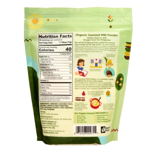 Fiesta Tropicalé Unsweetened Organic Coconut Milk Powder, Plant Based Organic Milk, Non Dairy, Gluten Free Powdered Milk for Healthy Coffee Creamer, Smoothies, Baking, and Cooking, 16 Oz, 1 Pack - Thumbnail 2