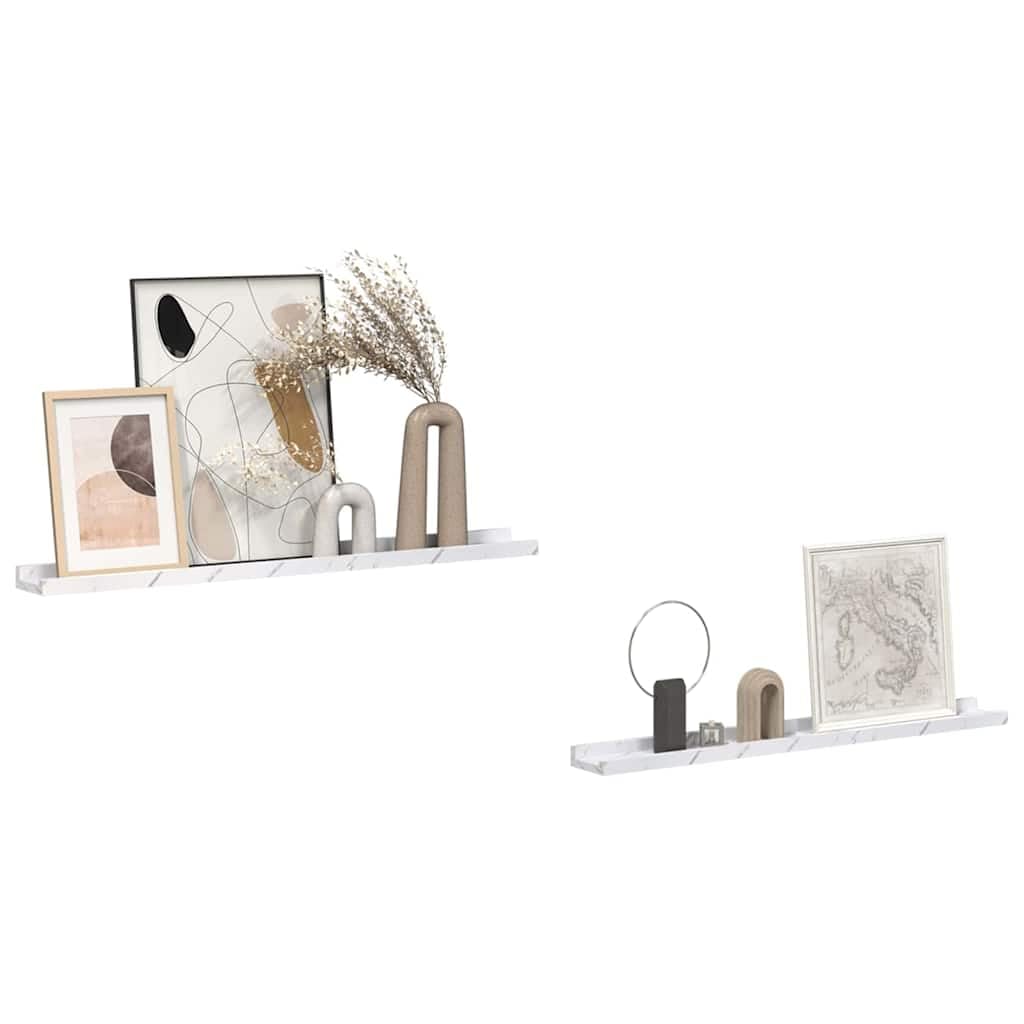 Wandregal Wandhalterung Set 2 St. Weiß Marmor Holzwerkstoff 80 x 9 x 3 cm schweberegal für Bücher Deko Wandmontage Innenbereich, stauraum und platzsparend