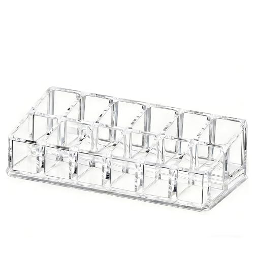 BOROLA 12 Slot Clear Makeup Acrylic Lipstick Organizer, Stepped Cosmetic Display Case Holder for Vanity, Lip Gloss & Mascara Desktop Storage Stand