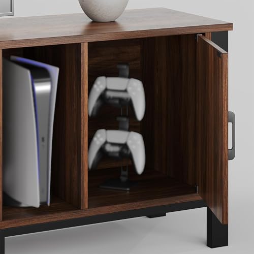 Image of Bestier TV Stand for 75 /80 /85 inch TV, LED Gaming Entertainment Center, Modern TV Cabinet with Glass Shelves for Living Room, Media Console with 2 Storage Drawers & Cabinets for Bedroom, Walnut