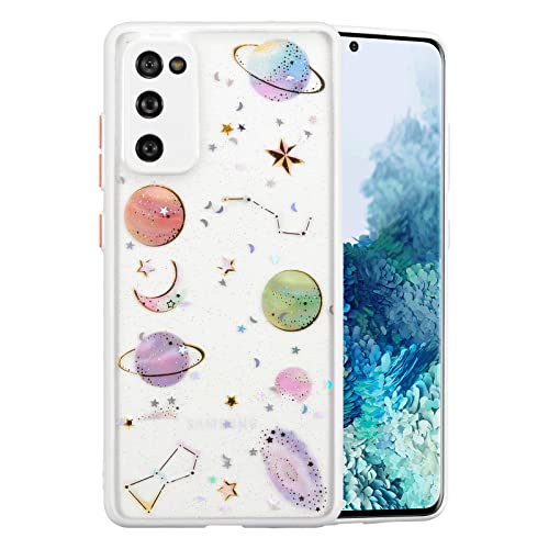 DEFBSC Coque pour Samsung Galaxy S20 FE, Transparente Motif Planète Scintillante Coque Téléphone, Coque arrière PC Rigide en Silicone TPU Edge Coque de Protection Antichoc pour Téléphone - Blanc Cover