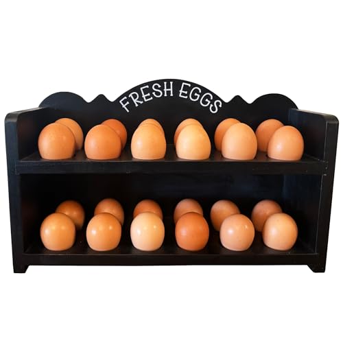 Wild AF Black Premium Pine Wooden Egg Holder 2-Tier Durable 24-Egg Storage Solution Ideal for Modern and Rustic Kitchen Fresh Eggs