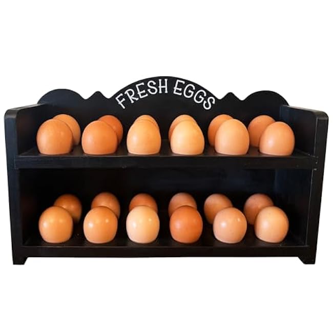Wooden Egg Holder Countertop ¨C 24-Egg Storage Rack, Black Pine Rustic Organizer for Kitchen Counter & Farmhouse D¨¦cor