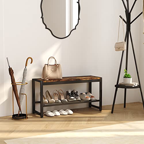 Homefort Shoe Bench, Modern Industrial Shoe Storage Bench, Entryway Bench With Mesh Shelf And Sturdy Metal Frame, Metal Shoe Rack With Durable Mdf Top For Hallway, Mudroom, Living Room, Rustic Brown #TOP1