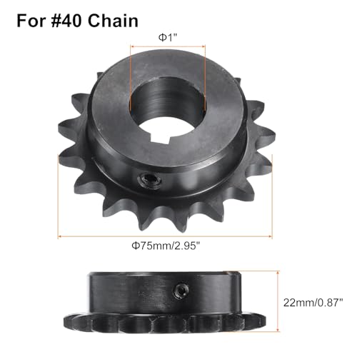 Image of uxcell #40 Chain Roller Sprocket B Type, 1 inch Bore 17 Tooth Single Strand Chain Sprocket, Carbon Steel, Keyway with Set Screws