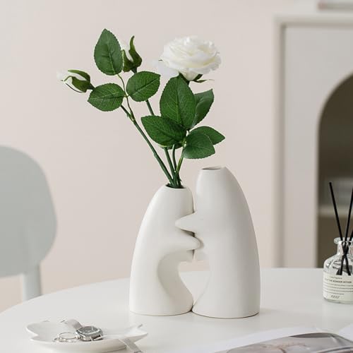 Vases à fleurs pour centre de table en céramique blanche | Lot de 2