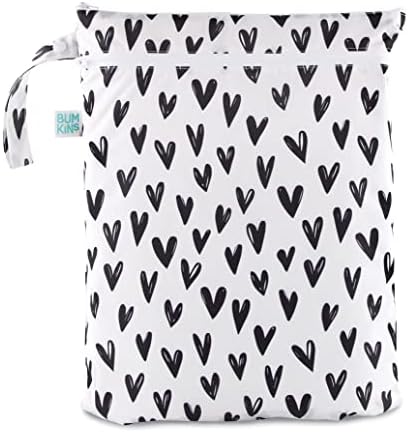 Bumkins Waterproof Wet/Dry Bag, Washable, Reusable for Travel, Beach, Pool, Stroller, Diapers, Dirty Gym Clothes, Wet Swimsuits, Toiletries, Electronics, Toys, 12.5 x 14 – Hearts