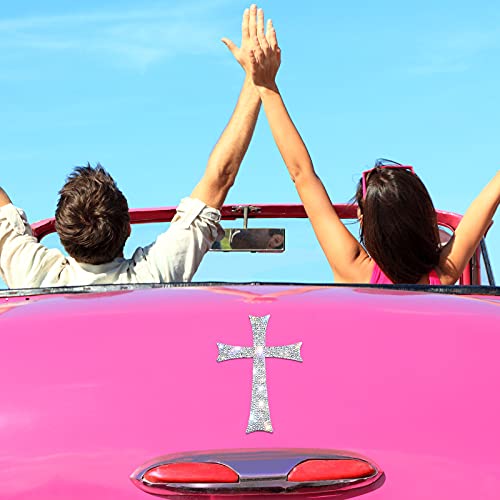 6 Pieces Silver Bling Cross Car Decals Waterproof Rhinestone Stickers With Self-Adhesive Backing For Car Decor, Bumper Window Laptops Luggage Car Interior Exterior Window Motorcycle Helmet #TOP5