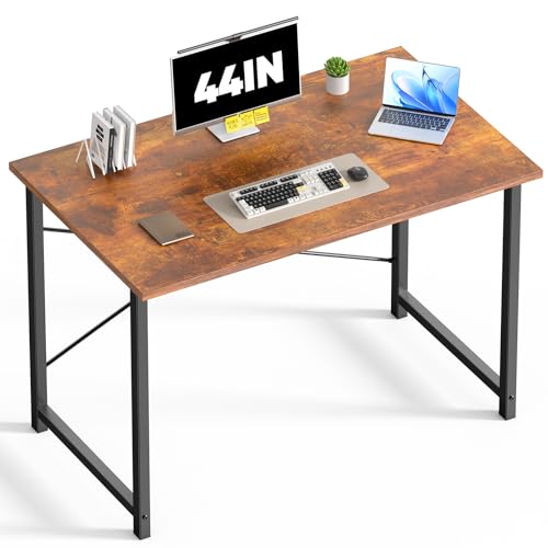 DUMOS 44 Inch Computer Desk for Home Office, Modern Study Work Table Simple Style for Bedroom, Writing Desks with X-Shaped Reinforcement, Rust