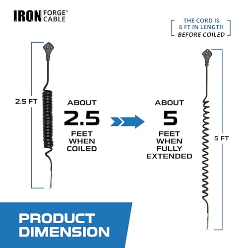 Iron Forge Cable 15 Amp Replacement Coiled Extension Cord 5 ft - SJEOW Oil Resistant & Flat Plug 3 Prong, 12 Gauge Coiled Cord for Outdoor & Indoor by IRON FORGE CABLE - Image 3