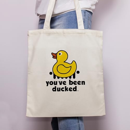 LANBAIHE You've Been Ducked Bag, Duck Duck Tote Bag, Purse For Duck Lovers, Carrying Sack, Rubber Duck Bag, Carryall, Natural Canvas Tote Bag - Reusable Casual Handbag4