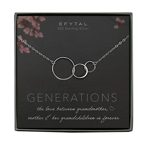 EFYTAL Gifts for Grandma, 925 Sterling Silver 3 Circles Necklace from Grandchildren, Mother's Day Gift for Grandmother, Birthday Gifts for Her