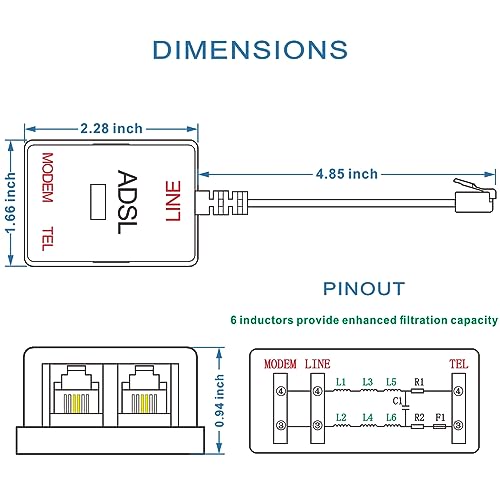 Necables 300204-WH Dsl Filter Splitter For Phone Line And Modem 6 Inductors Version Rj11 6P2C 1 Male To 2 Females White thumb #3