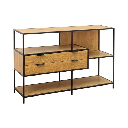 Riess Ambiente Industrial Bücherregal Slim LINE - 115cm - Wildeiche-Design schwarz Metall mit Schubladen Regal Dekoregal asymmetrisch