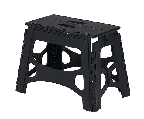 Tenma Step Stool with 15.4 inches (39 cm) Wide Treads, Folding Step, Compact Storage When Not In Use, Anti-Slip Design, Anti-Slip Design, [Size 32 Wide] [Color Black] [Width 18.1 x Depth 11.4 x Height