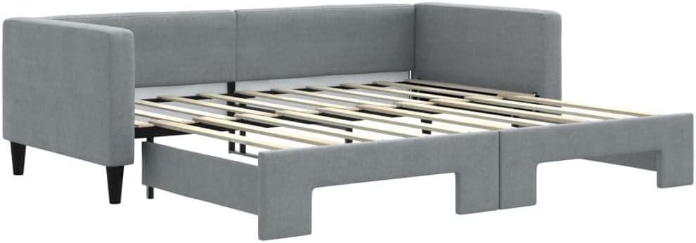 Modern Fabric Daybed with Trundle, Comfortable Foam Mattress Sleeper Sofa, Durable Upholstered Daybed Sofa, Modern Minimalist Design Couch Bed for Living Room and Bedroom