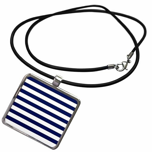3dRose Janna Salak Designs Prints and Patterns - Navy Blue and White Stripes - Necklace With Rectangle Pendant (ncl_24691)