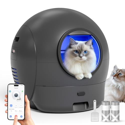 S2 Self Cleaning Litter Box, Large Capacity Automatic Cat Litter Box Self Cleaning for Cats, App Control,Safety Protection, 2 Roll Garbage Bags Grey-S2