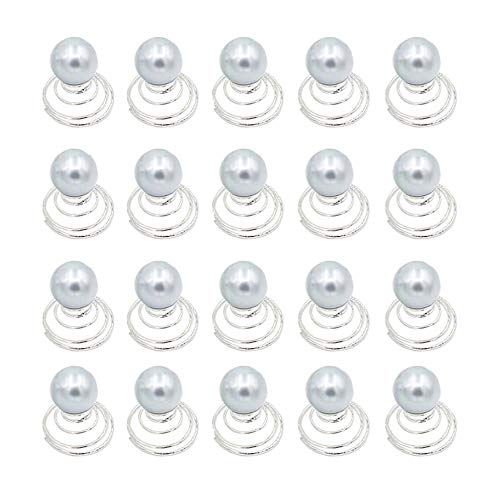Vpang 20 Pcs Spiral Hair Pins Swirl Hair Twists Coils Hair Clips Wedding Bridal Star Pearl Metal Spiral Twist Hairpins Hair Accessories (Pearl-Silver)