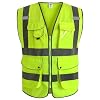 JKSafety Safety Vest for Men Women Reflective Hi Vis JK150 Yellow L | ANSI Class 2, 9 Pockets, 4 Reflective Strips High Visibility Lightweight Constructions & Outdoor Activities
