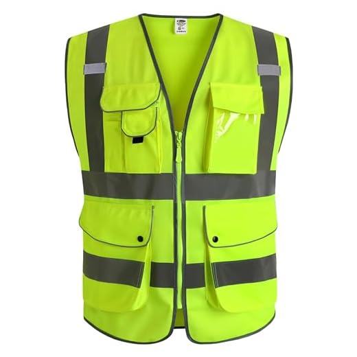 JKSafety 9 Pockets Class 2 High Visibility Zipper Front Safety Vest With Reflective Strips,Meets ANSI/ISEA Standard (XX-Large, Yellow)