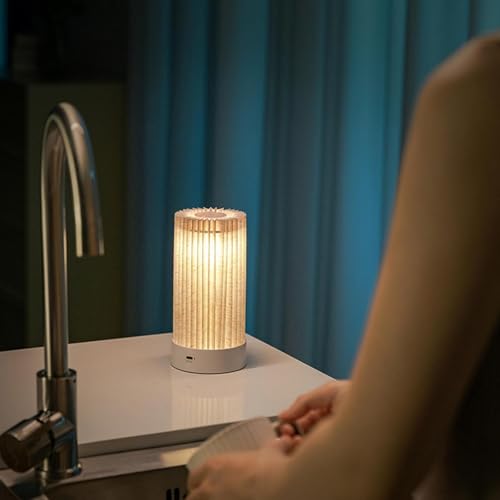 Image of NYRWANA Table Lamp | 1200mAh Battery | Home Decor, Lamp, Lamps for Living Room & Study, Umbrella Design, Stepless Dimming, 3 Colour Touch Control, USB-C Charging & Foldable (White)