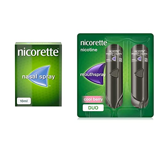 Nicorette Nasal Spray Nicotine, 10 ml (Stop Smoking Aid) & QuickMist Cool Berry Mouth Spray Nicotine-Duo-2 x 150, 1 mg (Stop Smoking Aid)