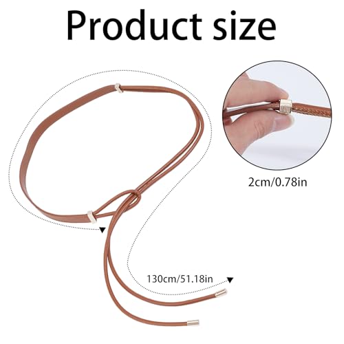 NICENEEDED PU Leather Skinny Belts, Knotted Thin Waist Belt for Women, 51 Inch Adjustable Thin Waist Belt for Dresses2