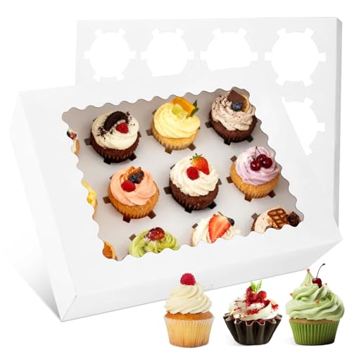 Woobroo 10pcs Cupcake Boxes 12 Hole 32.5 * 24.8 * 9CM Cookie Boxes Bakery Box for Home Baking Party Wedding Christmas Halloween Cake Shop