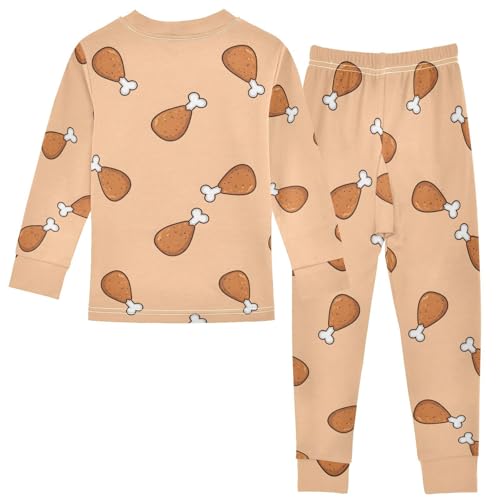 Pajama Sets Long Sleeve Chicken Drumsticks on Orange Soft Comfy Sleepwear 2 Piece PJS 3-8T3