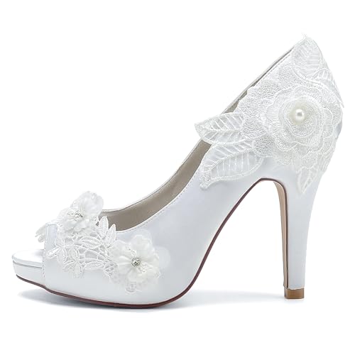 Roimaash Elegant Flower Wedding Pumps Platform Peep Toe Embroidery Lace2