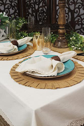 Cotton Craft Flax Linen Tablecloth With Lace - 60X84 Inch Rectangle Table Cloth - Fall Thanksgiving Holiday Party Kitchen Dining Table Cover - Washable Reusable Fabric 7 Foot Tabletop Cover - Natural #TOP4