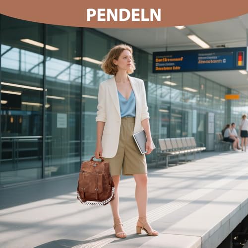 Leathario Rucksakck Damen Wasserdicht,Veganes Leder Cityrucksack,Rucksackhandtasche Mittelgroß, Diebstahlsich Tagesrucksack für Büro,Pendeln,Arbeit,Leicht Elegant Backpack Women Groß für Reise,Braun