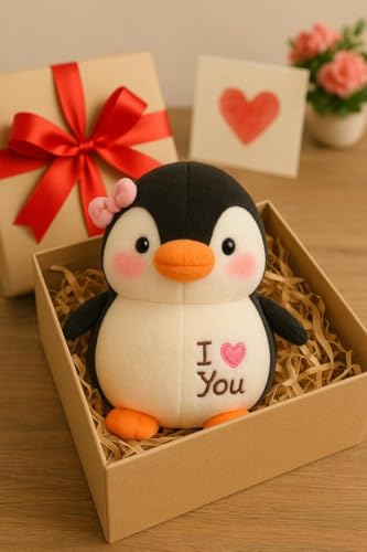 Image of SCOOBA Adorable Super Soft Love Penguin Soft Toy 25cm (Love Penguin Black with headbow)