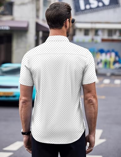 Coofandy Men'S Short Sleeve Dress Shirts Wrinkle Free Polka Dot Print Shirt Casual Button Down Shirts With Pocket thumb #3