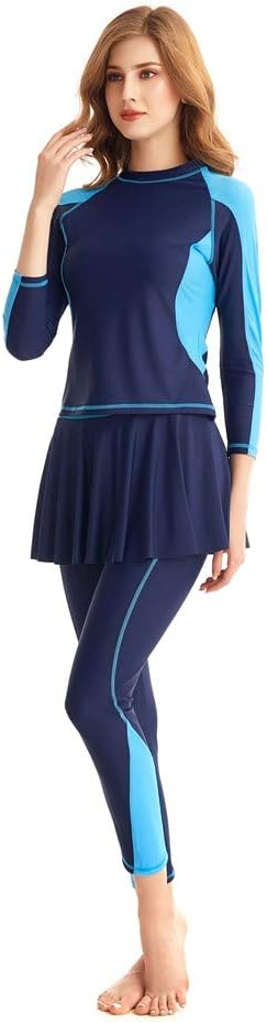 Women's Full Body Swimsuit Long Sleeve Long Leg Swimwear with Swim Skirt Set Rash Guard