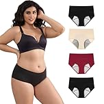 GRESTU Women's Washable Urinary Incontinence Cotton Brief Underwear with Leakproof, Black/Black/Red/Beige, Large