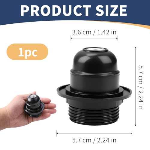 Edison Screw ES E27 Lamp Holder Bulb Pendant Socket Black Bakelite Lamp Holders Shade Ring E27 Screw Lampholder with 10mm Threaded Entry for Table Ceiling Pendant Light Fitting Parts - Image 3