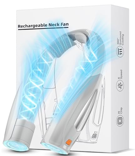 Image of Hionly AI Neck Fan, 6 Speeds Adjustable Portable Personal Fan Rechargeable, 6000 mAh Battery Faster Cooling Wearable, Ultra Quiet for Home, Office, Travel, Outdoor
