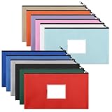 12 Pack Money Bags with Zipper for Cash, 11.2 x 6.3 Inches Money Pouches for Cash with Zipper, PU Leather Bank Deposit Bags with Label Card in 12 Colors