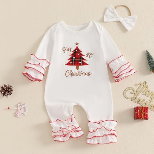 My First Christmas Baby Girl Outfit Santa Long Sleeve Romper Jumpsuit Onesie Christmas Newborn Girl Outfits Clothes4