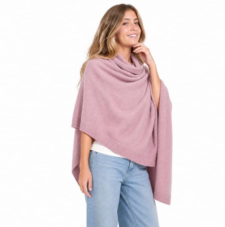 Velanio Cashmere Knitted Shawl Scarf, 90% Wool 10% Cashmere, Blush, Large