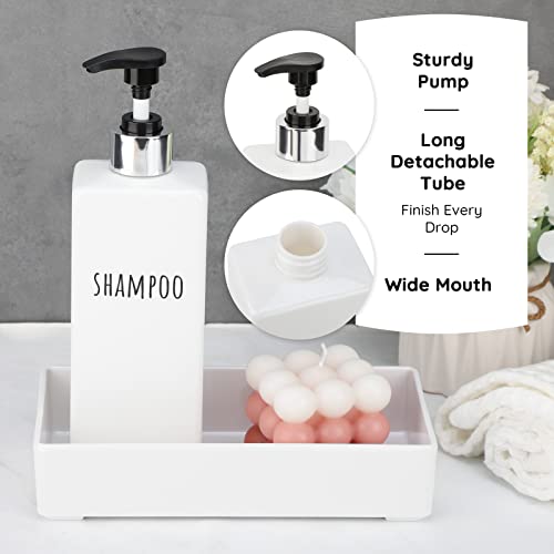 Image of Segbeauty Square Soap Dispenser Refillable, 3pcs 16.9oz Plastic Pump Bottles, 500ml Empty Reusable Modern Bathroom Kitchen Liquid Container Set for Dispensing Shampoo Conditioner Body Soap White
