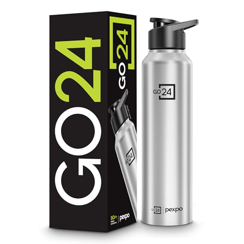 Image of PEXPO Water Bottle 1 ltr Go24 Stainless Steel Sports /Fridge Bottle with Sipper Cap | Single Wall | For Home, Office, Gym, Travelling | Lightweight | BPA Free | Craft Pro 950ml | Silver