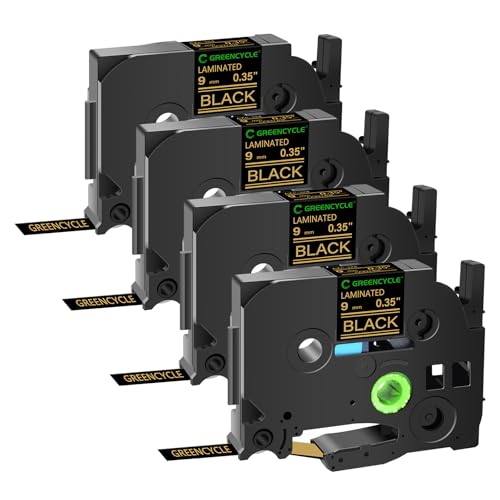 GREENCYCLE Compatible for Brother P-Touch Label Tape TZe-324 9mm 0.35" Laminated Black TZe324 TZ-324 TZe TZ 3/8 inch Gold on Black Label Maker Tape for PT-D210 PT-D220 PT-H110 PT-D400, 4 Pack
