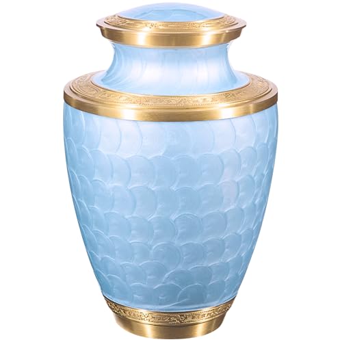 Image of Cremation Urn for Human Ashes - Adult Brass Urn for Men or Women up to 200lbs - Handcrafted Memorial Burial Container - Suitable for Funeral or Display