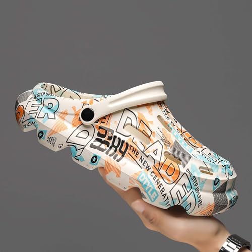 Men's Summer Outdoor Casual Hole Shoes Thick-Soled Non-Slip EVA Couple Slippers Beach Sandals(Khaki,10/11)4