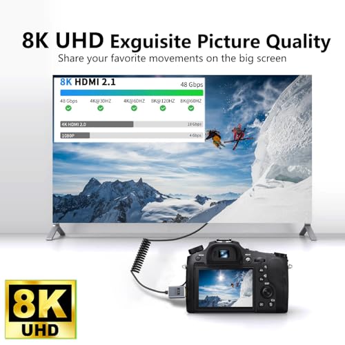 Cable coaxial Mini HDMI 2.1 a HDMI 8K de 2.5 mm con conector codo para videocámaras 5