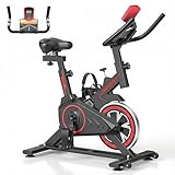 Exercise Bike, 6KG Weighted Flywheel Stationary Bikes for Home,150KG Weight Capacity, Cycling Bike with Silent Belt Drive for Home Cardio, Brake Pad Resistance with adjustable & Comfort Seat / Phone & Tablet Holder / LCD Monitor / Water Bottle Holder